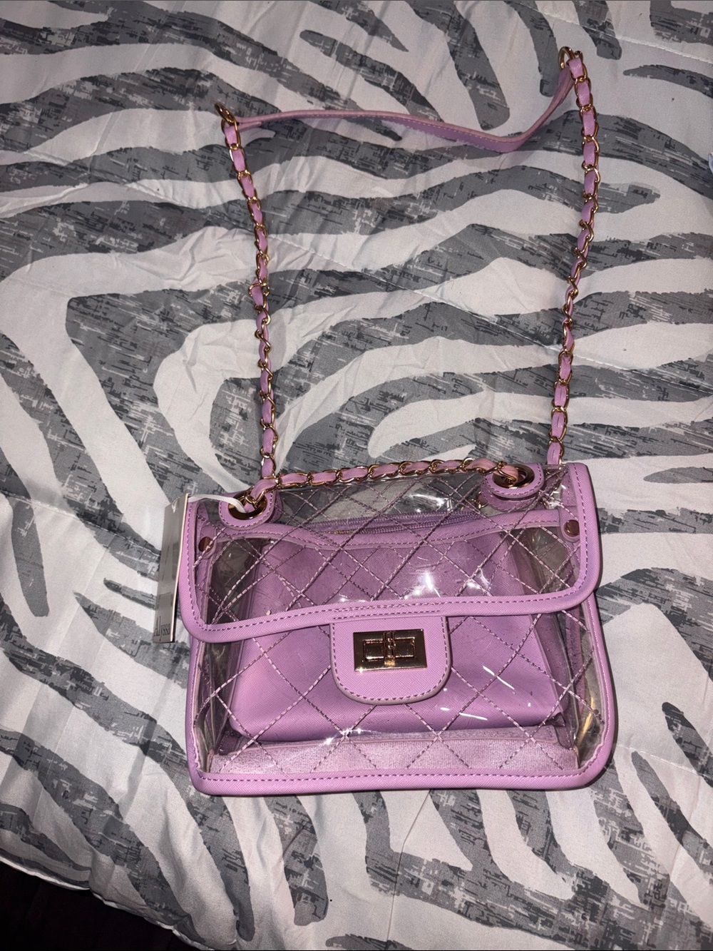 Quilted Clear Crossbody Bag - Pink